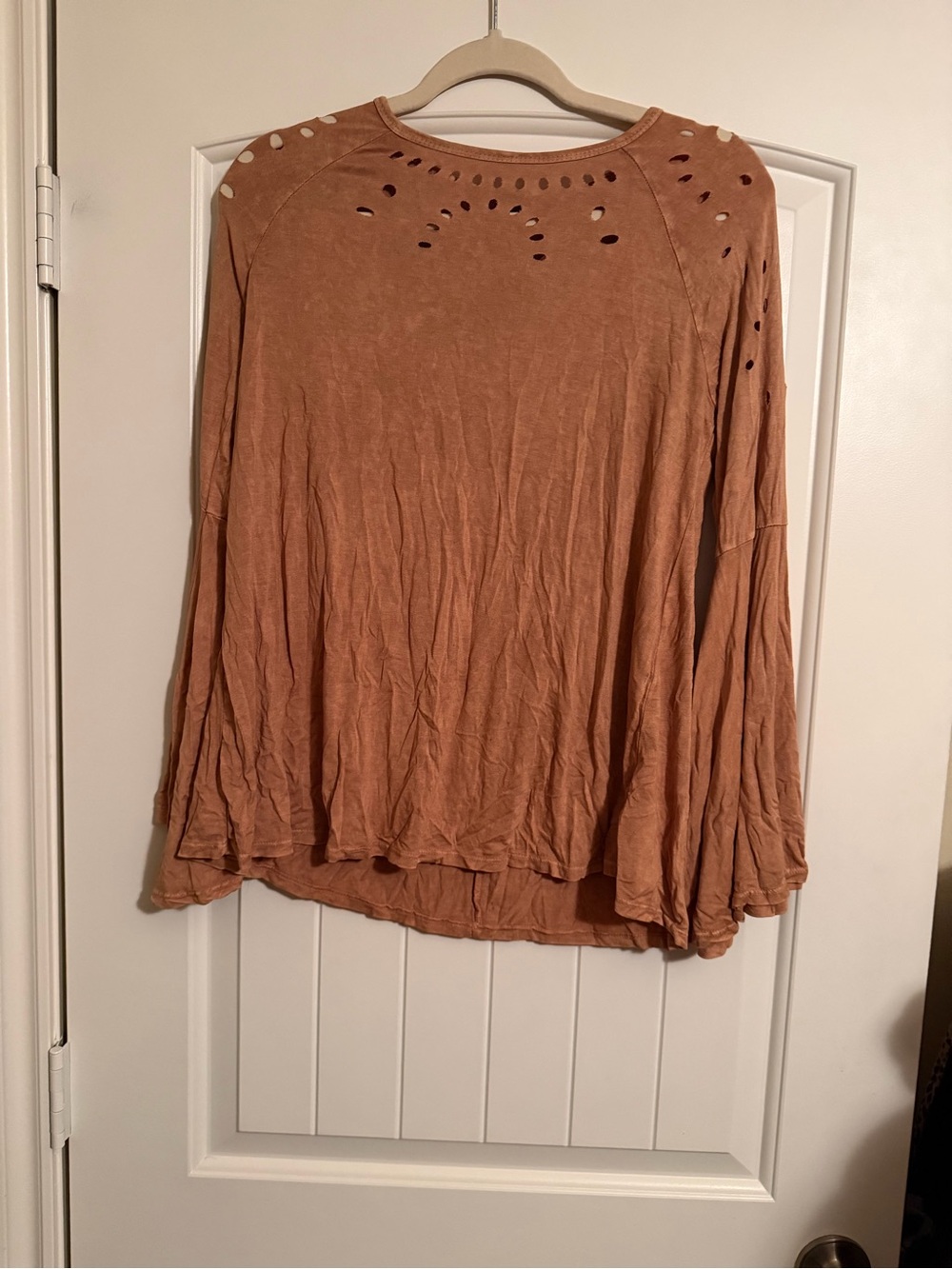 T Party All Because of You Distressed Bell Sleeve Boho Top Size Small NWT